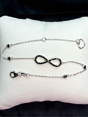 Sterling Silver Infinity Bracelet with Black Spinel